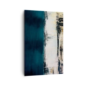 Impression sur toile - Image sur toile - Composition horizontale abstraite dans les tons bleu marine et blanc - 80x120cm - Composition horizontale - Décoration murale moderne pour le salon et la chambre ARTTOR