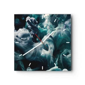 Horloge murale - Pendule murale - Vagues abstraites dynamiques dans des tons de bleu et de blanc - 30x30cm - Mouvement des couleurs - Décoration murale moderne pour le salon et la chambre ARTTOR