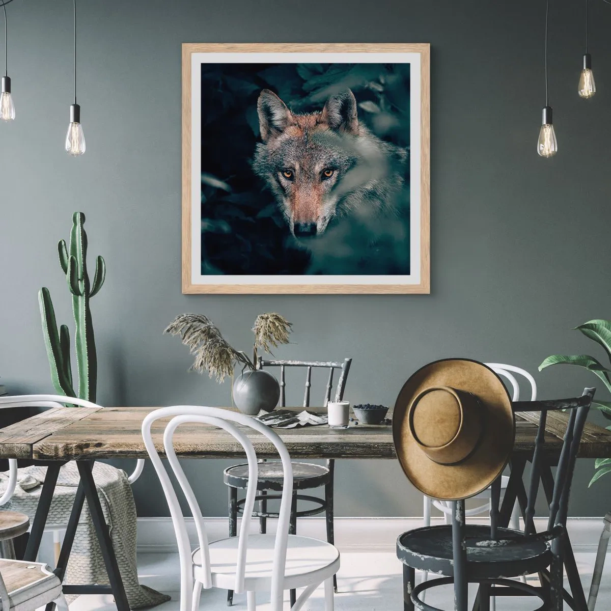 Affiche dans un chêne clair - Poster - Chasseur - 30x30 cm