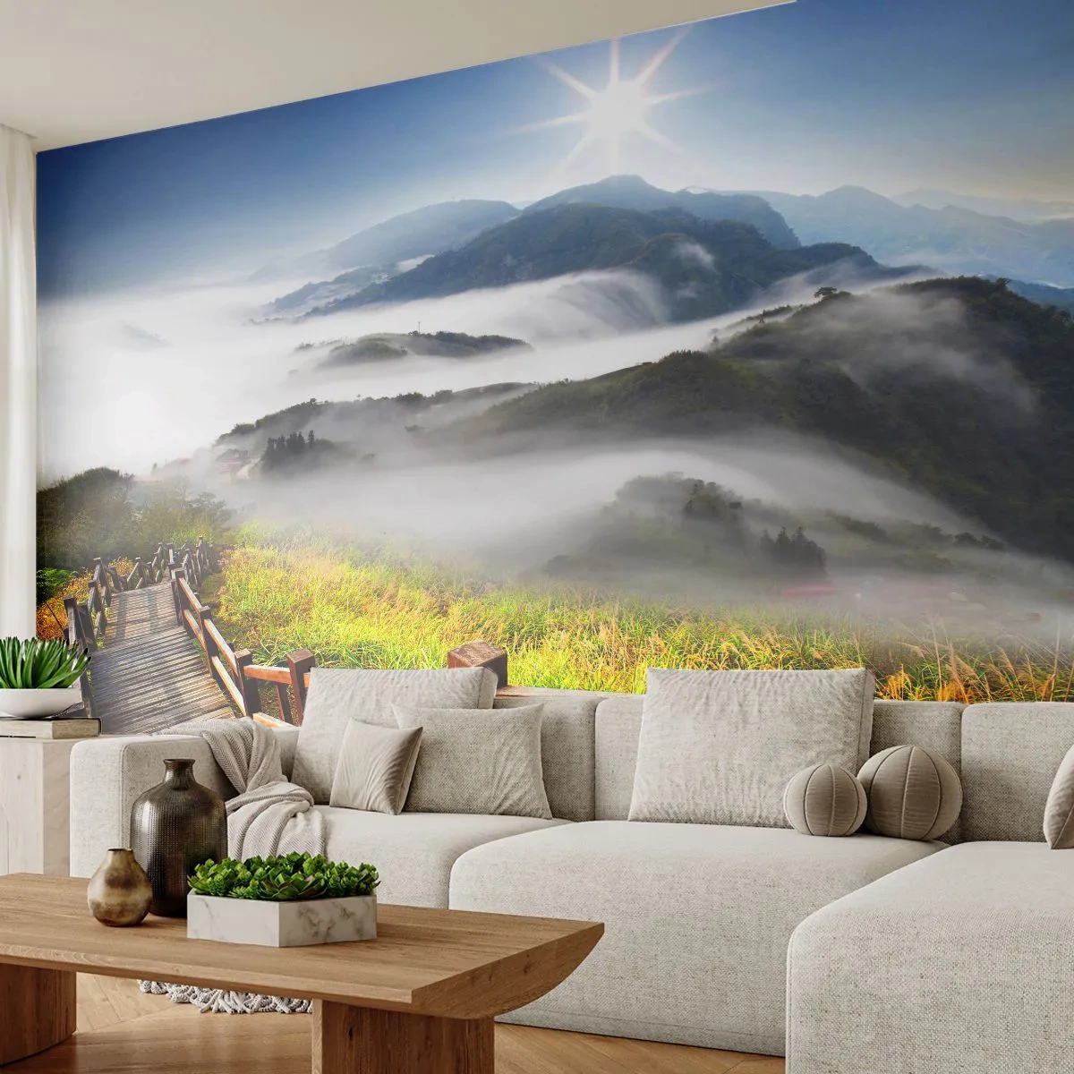 Papier Peint Autocollant Deluxe Sticker - Tissé d'éblouissement et de brouillard - Paysage, Montagnes, parc national - 250x175 cm