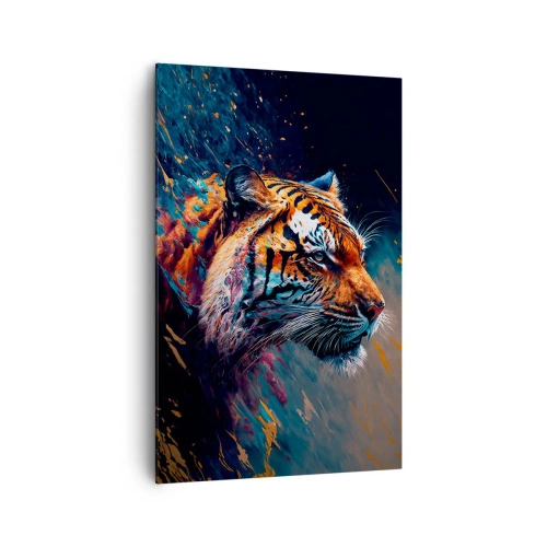 Impression sur toile - Image sur toile - Portrait d'un tigre aux couleurs dynamiques et abstraites - 80x120cm - Beauté sauvage - Décoration murale moderne pour le salon et la chambre ARTTOR