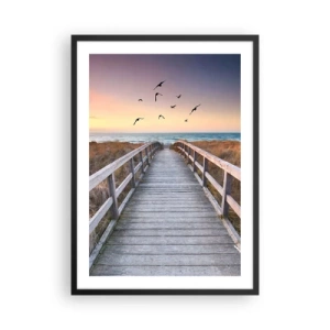 Affiche dans un cadre noir - Poster - Jetée en bois menant à la plage au coucher du soleil - 50x70cm - Envol des espaces - Décoration murale moderne pour le salon et la chambre ARTTOR