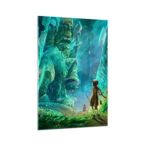 Impression sur verre - Image sur verre - Forêt magique avec un personnage d'explorateur - 70x100cm - Du grand livre des contes de fées - Décoration murale moderne pour le salon et la chambre ARTTOR