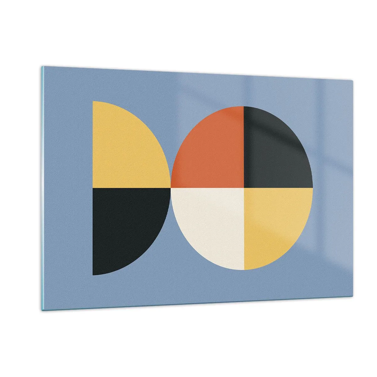 Impression sur verre - Image sur verre - Demi-cercles et quarts colorés sur fond bleu - 120x80cm - Regarde et compte - Décoration murale moderne pour le salon et la chambre ARTTOR