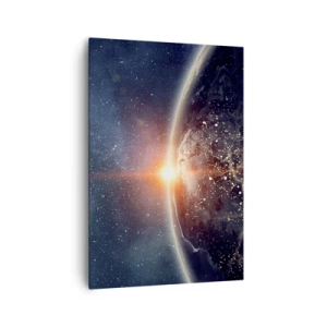 Impression sur toile - Image sur toile - La Terre vue de l'espace avec le soleil levant - 70x100cm - Dans une nouvelle perspective - Décoration murale moderne pour le salon et la chambre ARTTOR