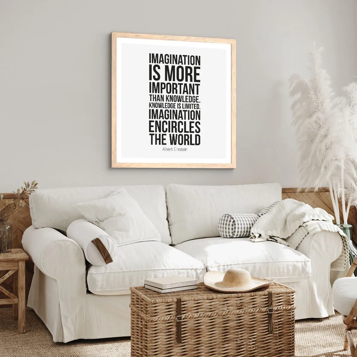 Affiche dans un chêne clair - Poster - Einstein sur le pouvoir de l'imagination - 30x30 cm