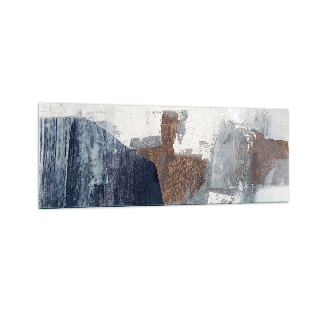Impression sur verre - Image sur verre - Formes abstraites dans des tons de bleu et de marron - 140x50cm - Formes bleues et brunes - Décoration murale moderne pour le salon et la chambre ARTTOR