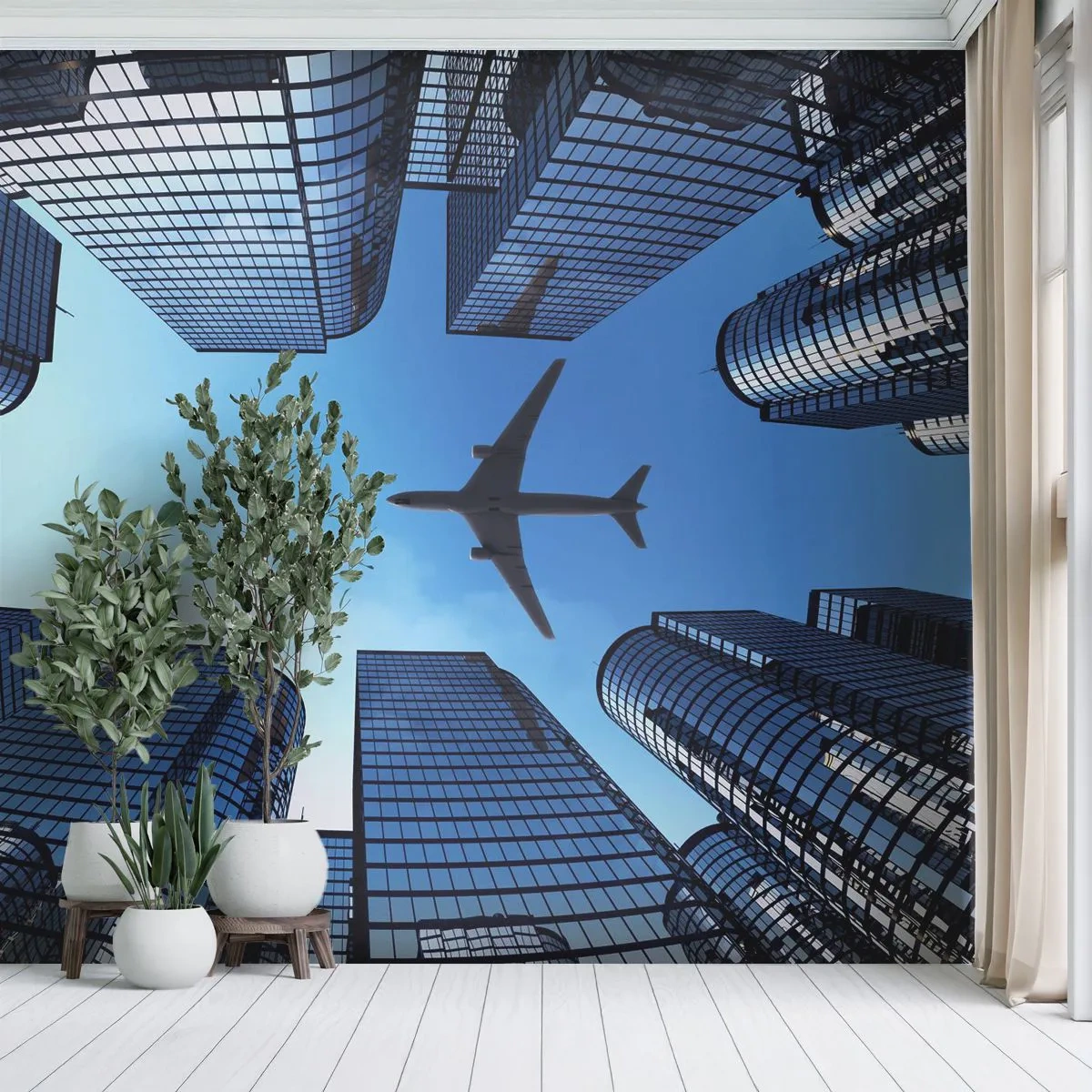 Papier Peint Autocollant Deluxe Sticker - La vue depuis le ravin de verre - Architecture, Avion, Ville - 250x175 cm