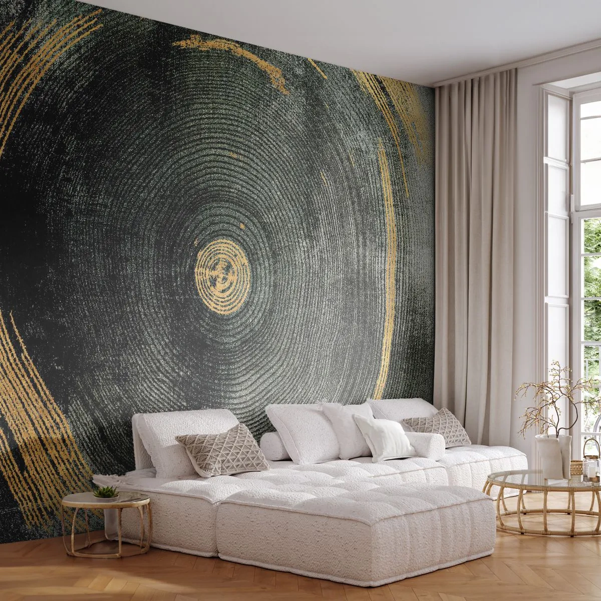 Papier Peint Photo Premium Canvas - Cercles concentriques avec des accents dorés - 100x70cm - Changement et persistance - Décoration murale moderne pour le salon et la chambre ARTTOR