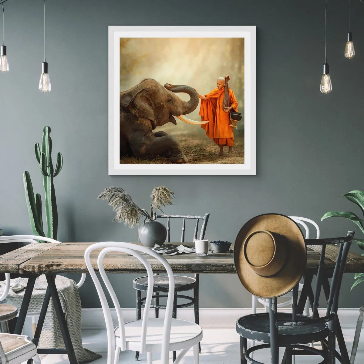 Affiche dans un cadre blanc - Poster - Rencontre en voyageant - 60x60 cm