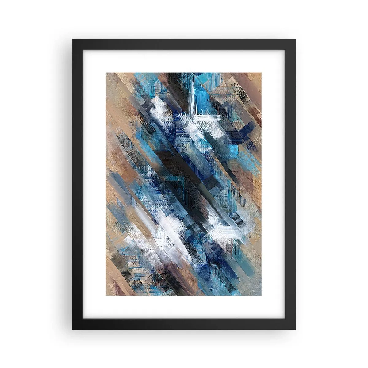 Affiche dans un cadre noir - Poster - Diagonale de bleus - 30x40 cm