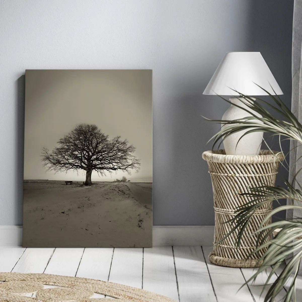 Impression sur toile - Image sur toile - Un arbre solitaire dans un champ de sépia - 70x100cm - D'ici à l'éternité - Décoration murale moderne pour le salon et la chambre ARTTOR
