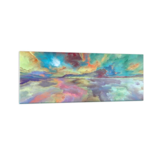 Impression sur verre - Image sur verre - Paysage de nuages colorés dans un style abstrait - 140x50cm - Deux paradis - Décoration murale moderne pour le salon et la chambre ARTTOR