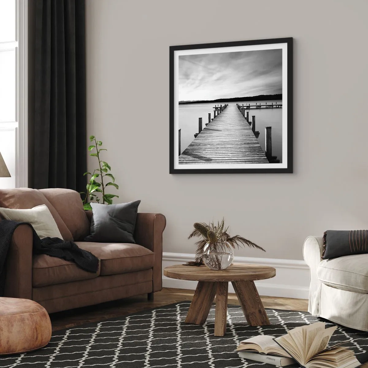 Affiche dans un cadre noir - Poster - Au point d'eau - la paix - 60x60 cm