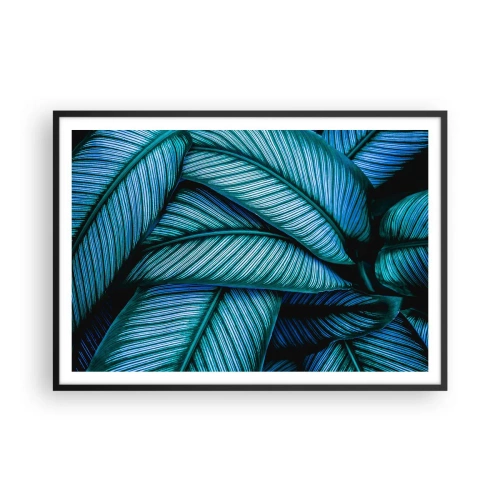 Affiche dans un cadre noir - Poster - Un gros plan de feuilles turquoise avec des détails vifs. - 100x70cm - Lignes de vie - Décoration murale moderne pour le salon et la chambre ARTTOR