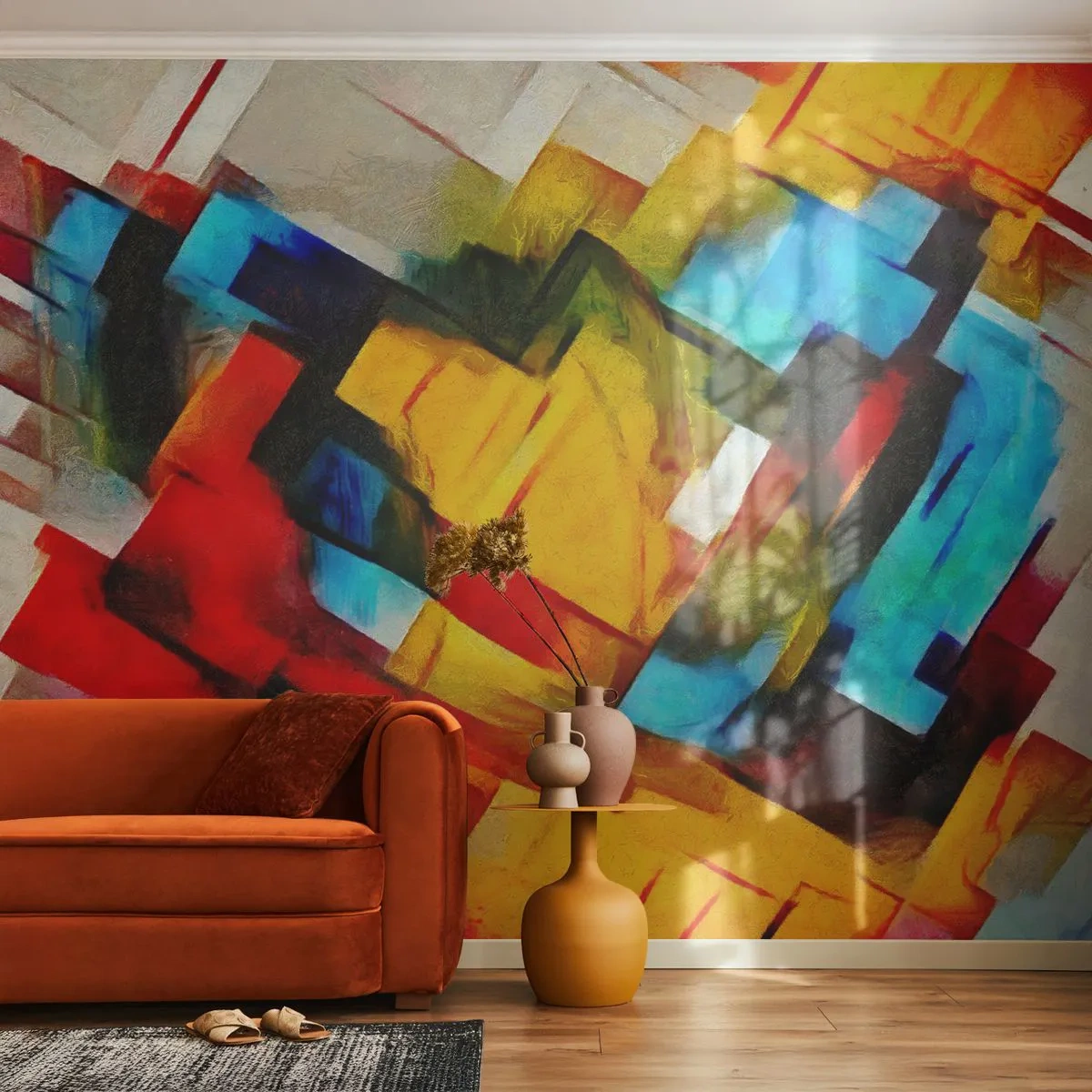 Papier Peint Photo Premium Canvas - Une superposition multicolore - Abstraction, Cubisme, Morceau - 300x210 cm