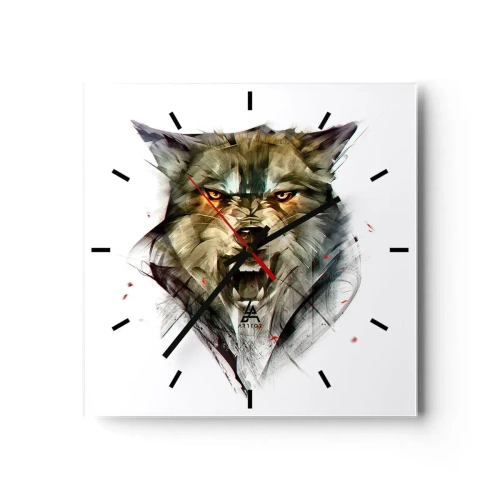 Horloge murale - Pendule murale - Un loup dangereux sous une forme dynamique et artistique - 30x30cm - Pas un pas ! - Décoration murale moderne pour le salon et la chambre ARTTOR