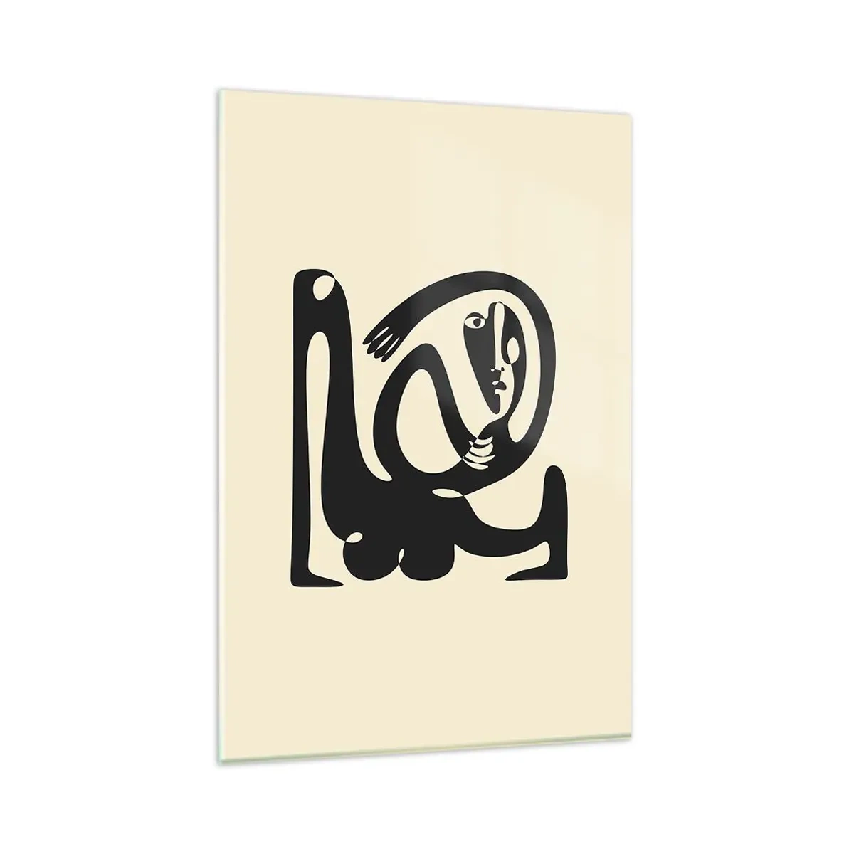 Impression sur verre - Image sur verre - Une figure abstraite en noir sur fond beige - 80x120cm - Presque du Picasso - Décoration murale moderne pour le salon et la chambre ARTTOR