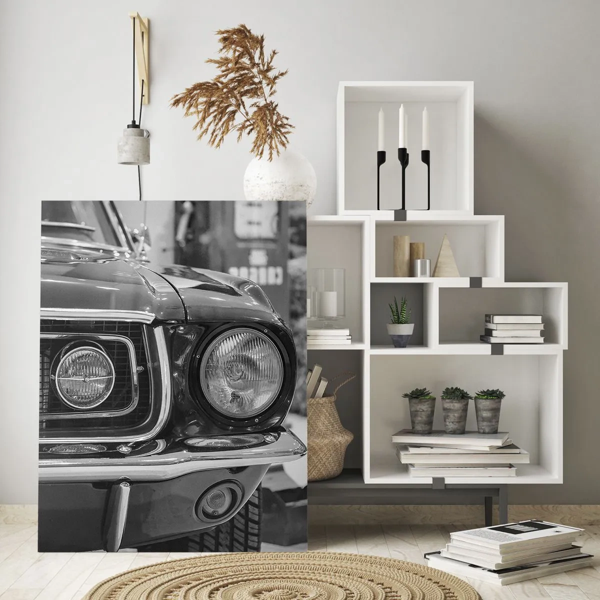 Impression sur verre - Image sur verre - Gros plan de l'avant d'une voiture de course classique - 50x70cm - Conduire dur - Décoration murale moderne pour le salon et la chambre ARTTOR