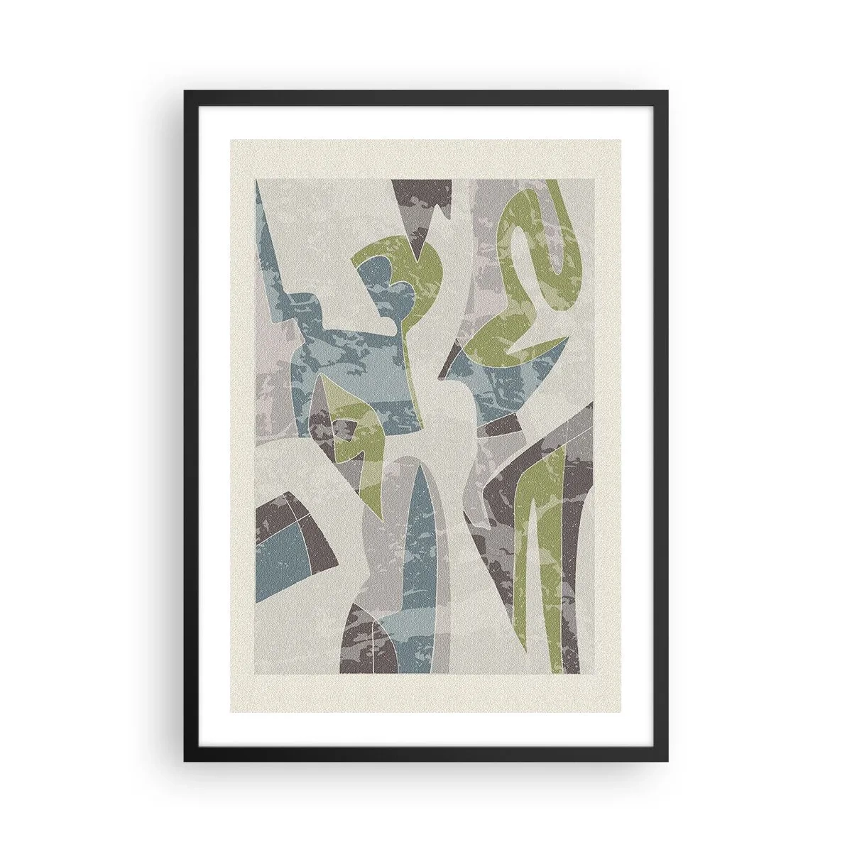 Affiche dans un cadre noir - Poster - Figures abstraites dans les tons de vert et de bleu - 50x70cm - Composition derrière la vitre - Décoration murale moderne pour le salon et la chambre ARTTOR