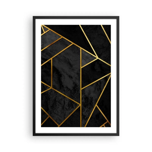 Affiche dans un cadre noir - Poster - Motifs géométriques en or sur fond noir - 50x70cm - Obscurité et éclat - Décoration murale moderne pour le salon et la chambre ARTTOR
