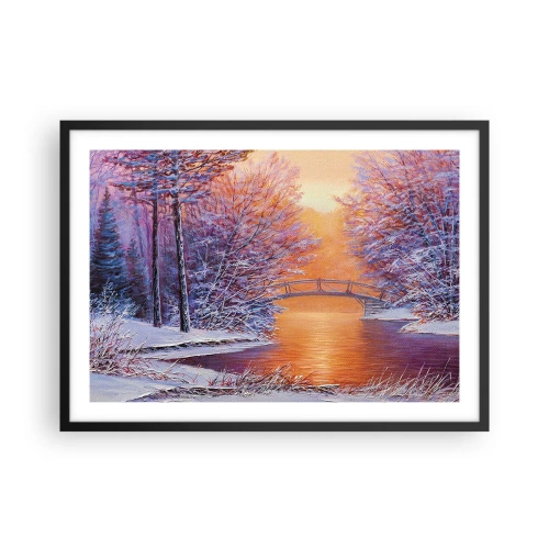 Affiche dans un cadre noir - Poster - Paysage d'hiver avec un pont et un coucher de soleil - 70x50cm - On se rencontre ici - Décoration murale moderne pour le salon et la chambre ARTTOR