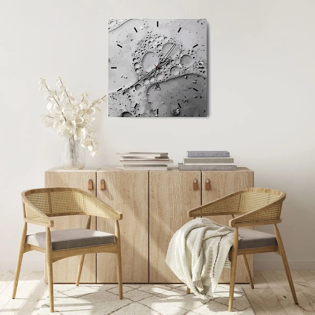 Horloge murale - Pendule murale - Motif à bulles noir et blanc dans un style minimaliste - 30x30cm - Sentier de mousse - Décoration murale moderne pour le salon et la chambre ARTTOR
