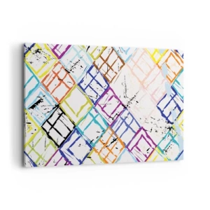 Impression sur toile - Image sur toile - Abstraction colorée avec des formes géométriques sur fond blanc - 120x80cm - Cellules à louer - Décoration murale moderne pour le salon et la chambre ARTTOR