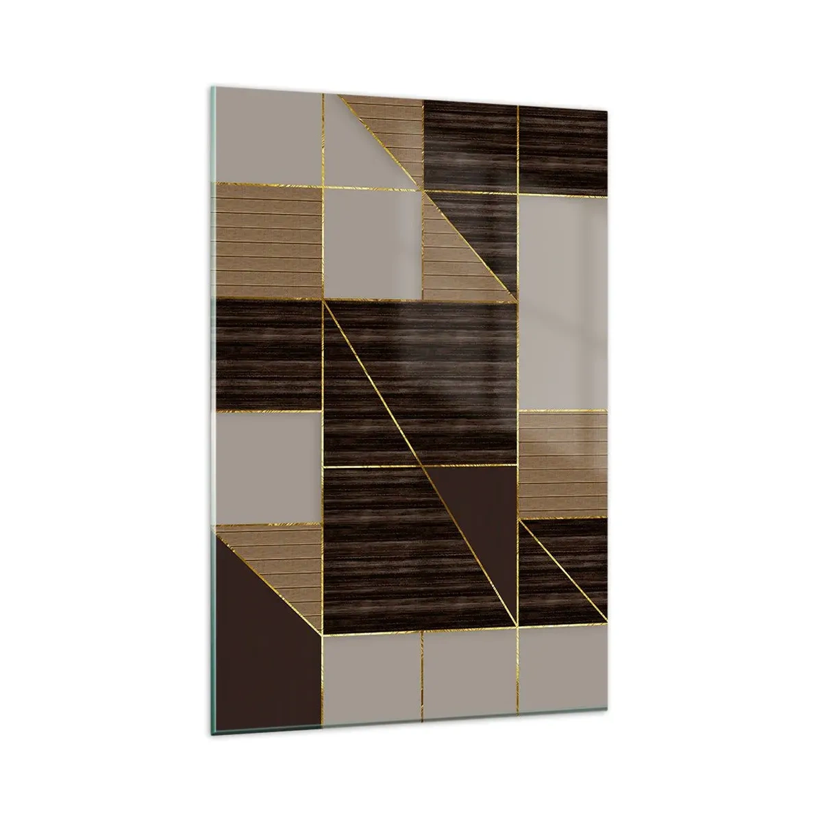 Impression sur verre - Image sur verre - Motifs géométriques dans les tons de marron avec des lignes dorées - 80x120cm - Mozaique de bronze et d'or - Décoration murale moderne pour le salon et la chambre ARTTOR