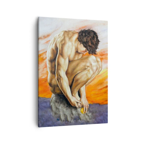 Impression sur toile - Image sur toile - Un homme perdu dans ses pensées sur fond de coucher de soleil - 50x70cm - Plongé dans ses pensées - Décoration murale moderne pour le salon et la chambre ARTTOR
