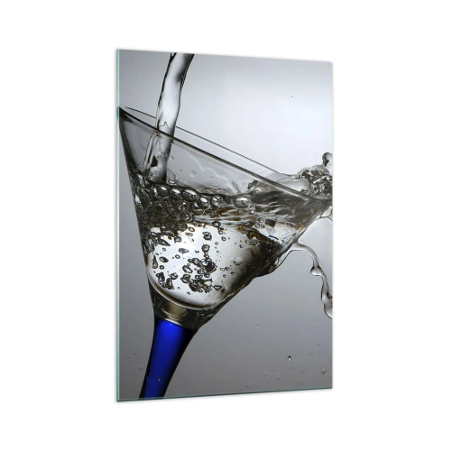 Impression sur verre - Image sur verre - Un verre d'eau en mouvement sur un fond clair - 70x100cm - Eau cristalline dans un verre cristal - Décoration murale moderne pour le salon et la chambre ARTTOR