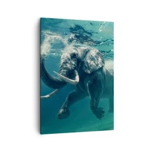 Impression sur toile - Image sur toile - Un éléphant nageant sous l'eau dans les profondeurs turquoise - 50x70cm - Tout le monde aime nager - Décoration murale moderne pour le salon et la chambre ARTTOR