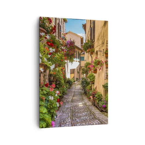 Impression sur toile - Image sur toile - Une charmante rue pleine de fleurs et de pots de fleurs - 70x100cm - Ruelle italienne - Décoration murale moderne pour le salon et la chambre ARTTOR