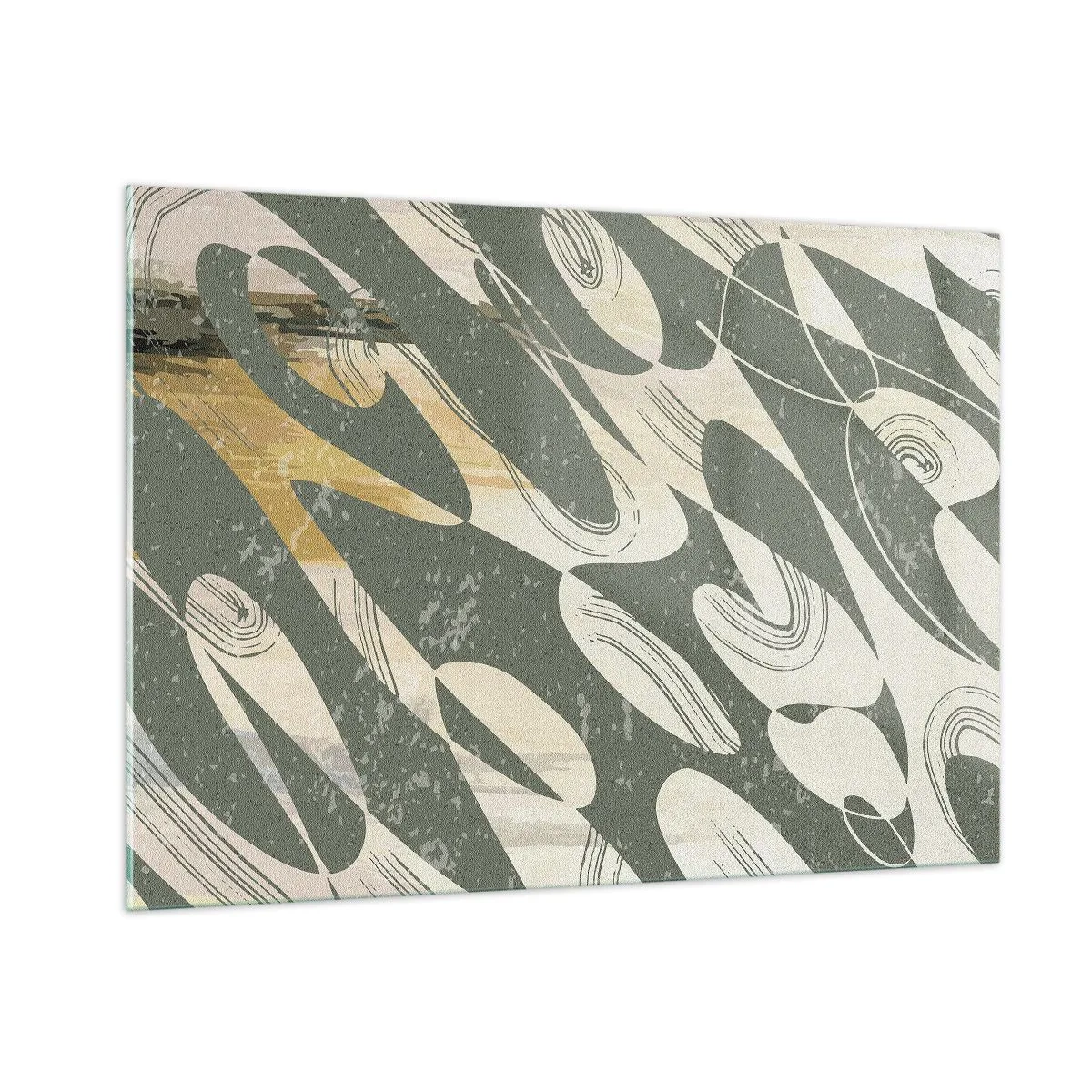 Impression sur verre - Image sur verre - Une composition verte et beige aux formes organiques dynamiques - 100x70cm - Abstraction rythmique - Décoration murale moderne pour le salon et la chambre ARTTOR