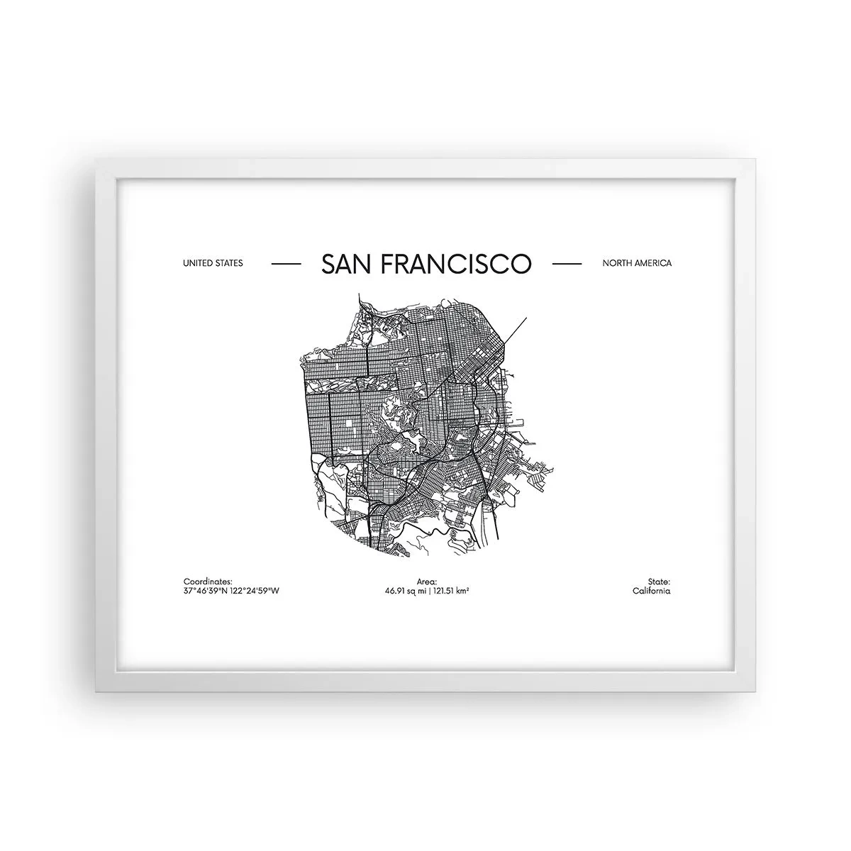 Affiche dans un cadre blanc - Poster - Anatomie de San Fransisco - 50x40 cm