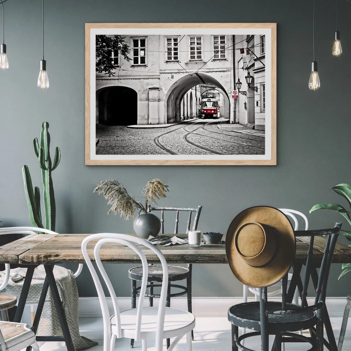 Affiche dans un chêne clair - Poster - Dans le labyrinthe de la ville - 100x70 cm