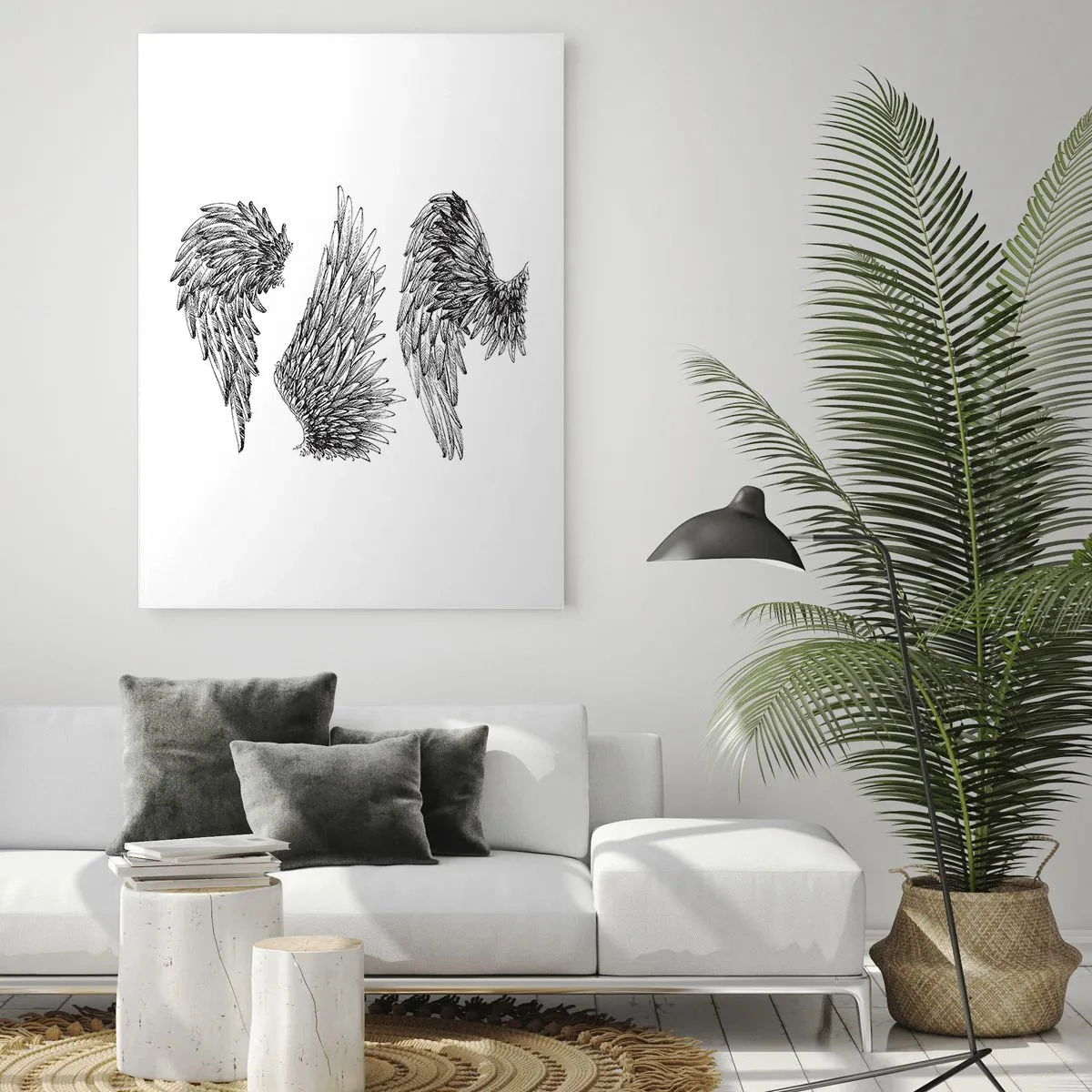 Impression sur verre - Image sur verre - Ailes d'ange en graphisme artistique noir et blanc - 50x70cm - Et tu peux devenir un ange - Décoration murale moderne pour le salon et la chambre ARTTOR