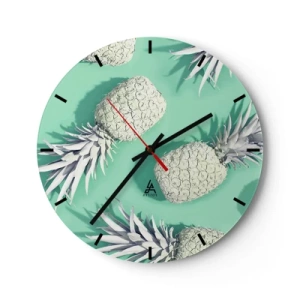Horloge murale - Pendule murale - Ananas blancs sur fond menthe dans un style minimaliste - 30x30cm - Ils se combinent très bien avec la menthe - Décoration murale moderne pour le salon, la cuisine et la chambre ARTTOR