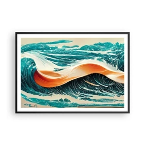 Affiche dans un cadre noir - Poster - Vagues de mer dynamiques avec ruban abstrait - 100x70cm - Le rêve d'un surfeur - Décoration murale moderne pour le salon et la chambre ARTTOR