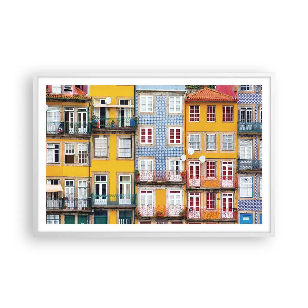 Affiche dans un cadre blanc - Poster - Couleurs de vieille ville - 91x61 cm