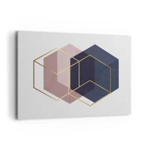 Impression sur toile - Image sur toile - Formes géométriques en lignes dorées sur fond pastel - 100x70cm - Le pouvoir de la simplicité - Décoration murale moderne pour le salon et la chambre ARTTOR