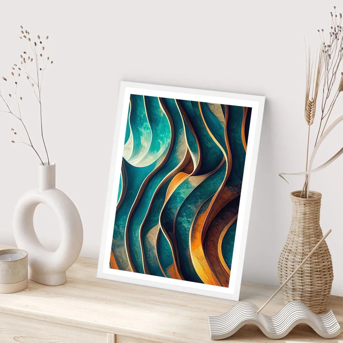Affiche dans un cadre blanc - Poster - Méandres de bleu - 70x100 cm
