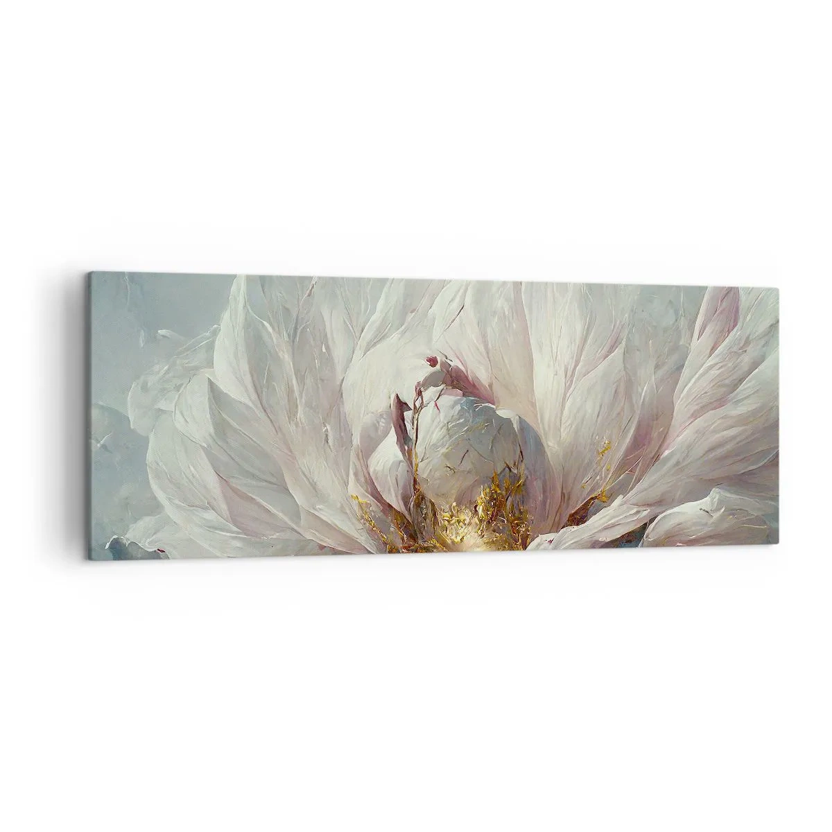 Impression sur toile - Image sur toile - Une fleur blanche délicate avec de subtils accents dorés - 140x50cm - Il fleurit une fois tous les cent ans - Décoration murale moderne pour le salon et la chambre ARTTOR