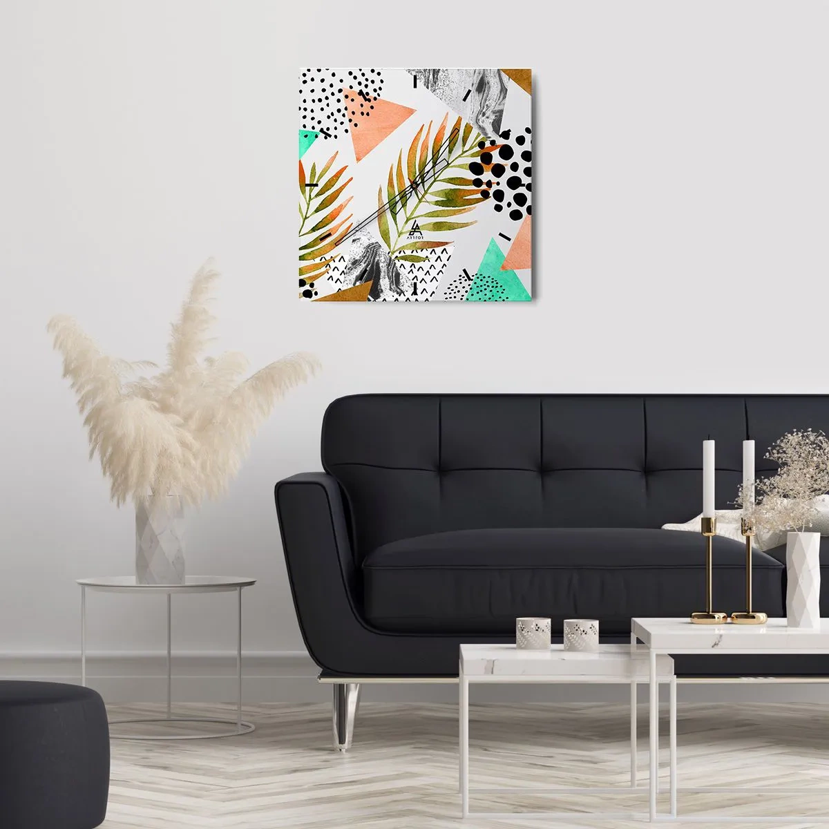 Horloge murale - Pendule murale - Décoration avec feuille de palmier - 40x40 cm