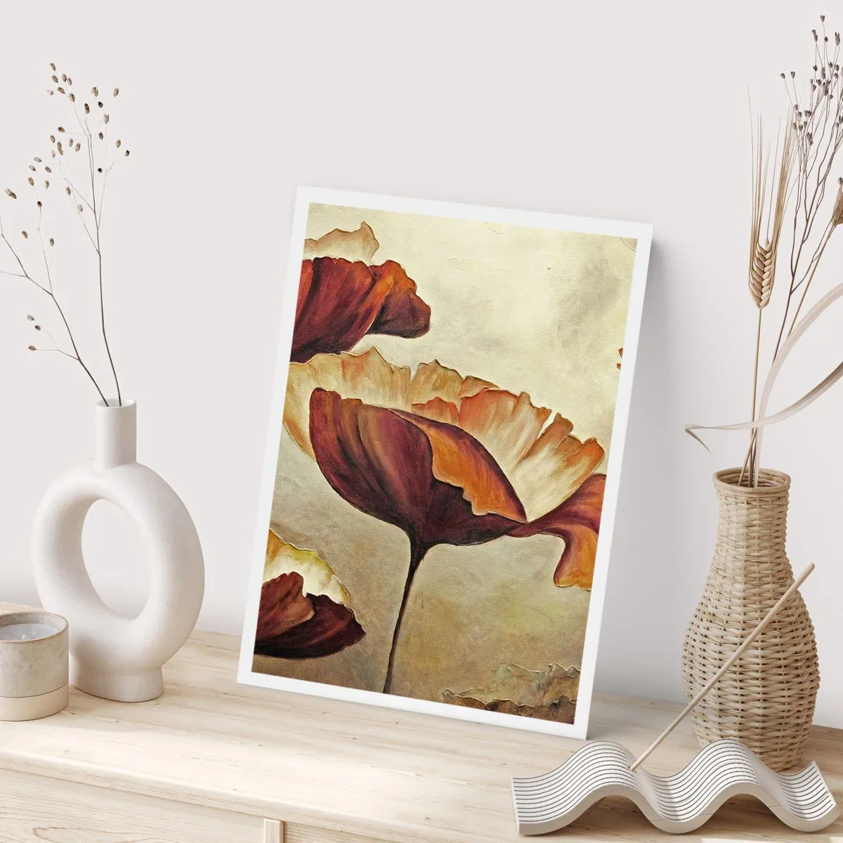 Affiche - Poster - Une image de coquelicots aux tons chauds - 50x70cm - À la lisière des champs - Décoration murale moderne pour le salon et la chambre ARTTOR