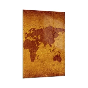 Impression sur verre - Image sur verre - Carte du monde vintage sur fond marron et or. - 70x100cm - Invitation au voyage - Décoration murale moderne pour le salon et la chambre ARTTOR