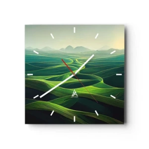 Horloge murale - Pendule murale - Collines verdoyantes avec des sentiers vallonnés - 30x30cm - Dans les vallées verdoyantes - Décoration murale moderne pour le salon et la chambre ARTTOR