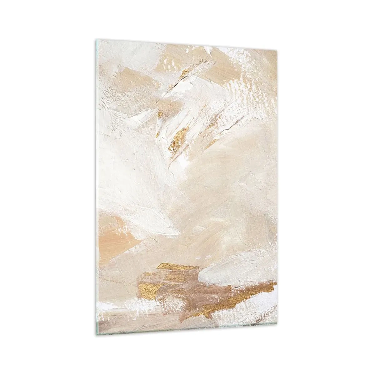 Impression sur verre - Image sur verre - Des tons abstraits délicats dans des tons beiges et dorés - 80x120cm - Composition pastel - Décoration murale moderne pour le salon et la chambre ARTTOR