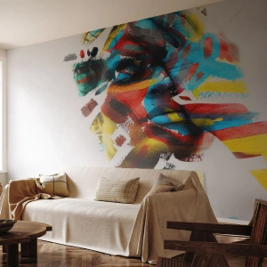 Papier Peint Photo Standard Eco - Portrait coloré d'une femme dans un style aquarelle artistique - 100x70cm - Personnalité colorée - Décoration murale moderne pour le salon et la chambre ARTTOR