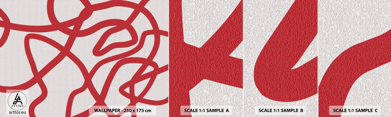 Échantillon de Papier Peint Autocollant Deluxe Sticker - Rouge sur blanc - Minimalisme, Morceau, Lignes - 100x30 cm